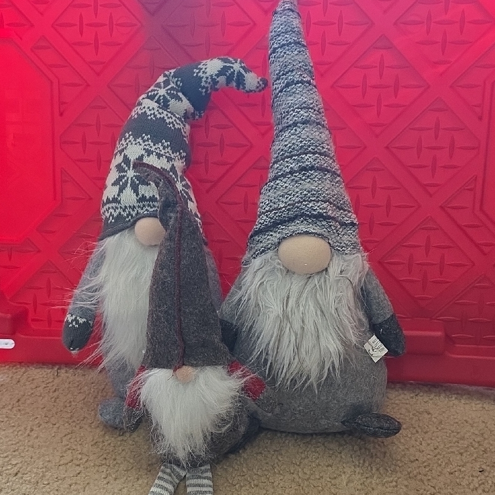 Festive Gray and Red Gnome Trio